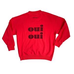 Araminta James Oui Graphic Crewneck Sweatshirt Pullover Coral Red Orange XS
